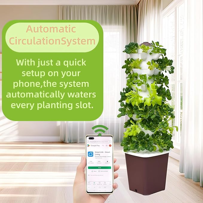 Hydroponics Tower Growing System Kit Vertical Garden Indoor Outdoor Up to 35 plantsLettuce Grow Tower &amp Timer Smart Indoor Growing System for Kitchen Balcony Apartment Herbs &amp Vegetables