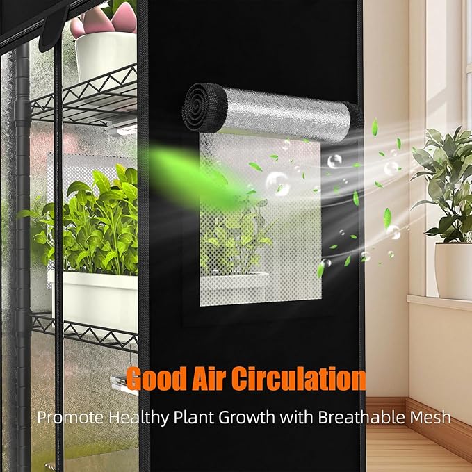 Indoor Greenhouse with Grow Light 5 Tier 15.7 L×11.8 W×62.3 H growtent with Lights with 48W Full Spectrum Growing LampsMetal Indoor Plant Enclosure for Seed Starting