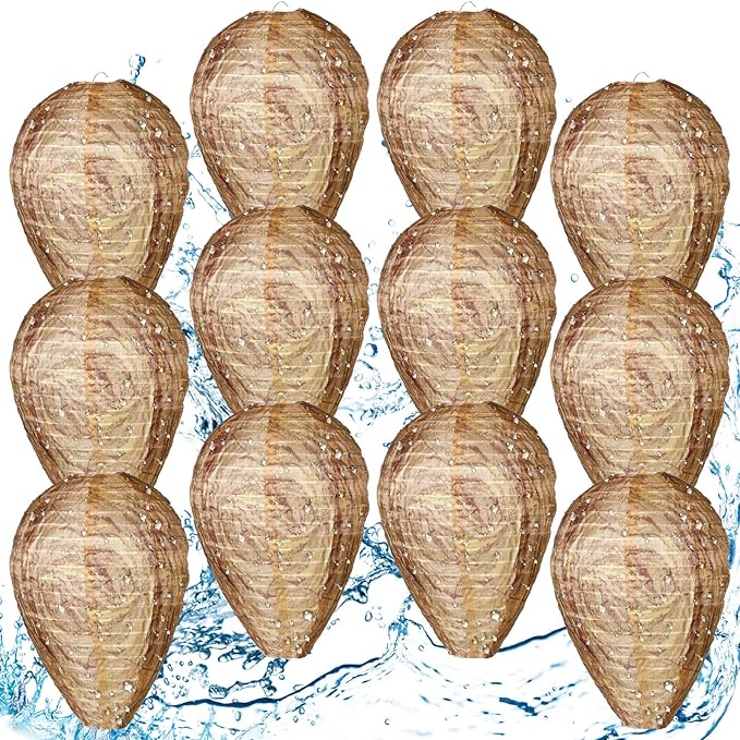 Qualirey 12 Pcs Mini Wasp Nest Decoy 6x7 Inch Waterproof Material Hanging Fake Wasp Hornet Nests Decoys for Bees Yellow Jackets Garden Yard Outdoors Hanging (Orange)