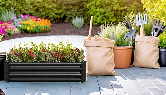 2 Pieces 4×2×1ft Raised Garden Planter Beds Outdoor Metal Planters Metal Flower Pool for Vegetables Herb Flowers Plants (Silver)