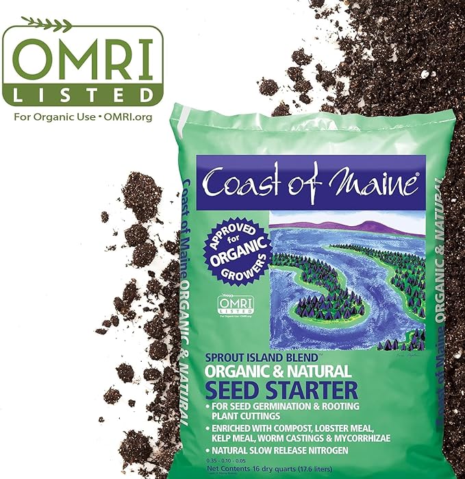 Coast of Maine Organic &amp Natural Sprout Island Blend Seed Starter - Seed Germination &amp Root Plant Cuttings w/Composted Manure Mycorrhizae Worm Castings &amp Kelp - Enhanced Drainage (16 Qt)