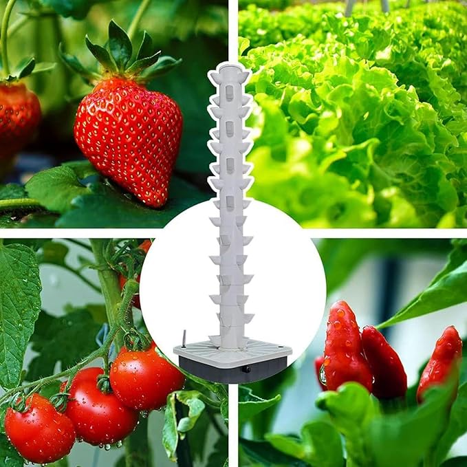 45Holes Hydroponic Tower Growing Sytem Indoor Vertical Grow Tower Self-Watering Growing System with Hydrating Pump Soilless Cultivation Grow Tower Aeroponics Growing Kit//1pc
