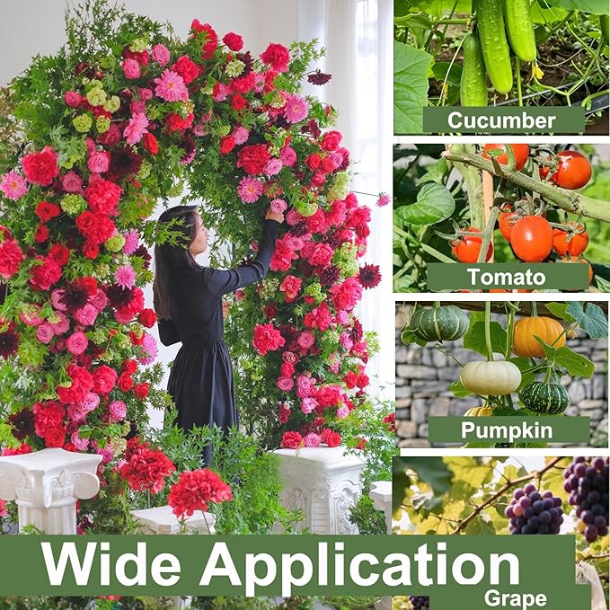 80 Inch Tall Garden Arch Trellis for Climbing Plants Outdoor Cucumber Trelli for Raised Bed Metal Trellis Support with Net for Vegetables Tomato Zucchini Squash Beans Peas Melons Rose FlowersVines