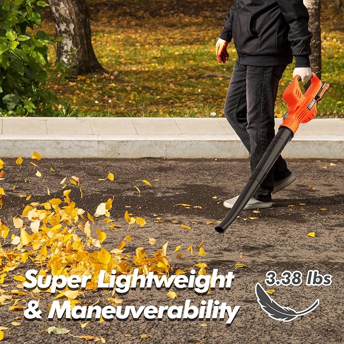 Leaf Blower with 2 Batteries and Charger 2 Speed Modes 2.0Ah Lightweight Battery Powered Leaf Blowers for Lawn Care Patio Dust Blowing Leaves