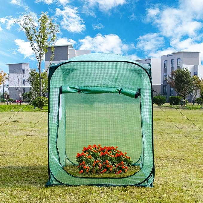 Porayhut Pop Up Greenhouse TentPortable X-Large Walk-in Flower House Indoor Outdoor Gardening Plant Sunshine Room with PE Mesh Cloth Cover for Protecting Plant from Cold Frost &amp Birds
