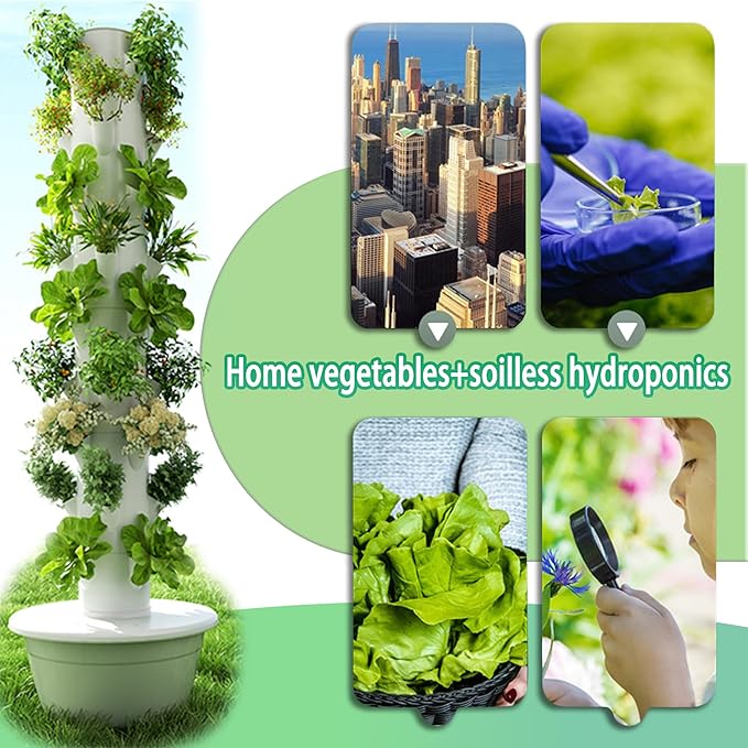 5/7/9-Tier Vertical Hydroponic Growing System - Space Saving Indoor Herb Garden Kit for 20-36 Plants Soilless Aeroponic Tower for Lettuce Basil Strawberries (Black 9-Level Garden)