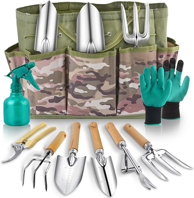 Gardening Tool Set of 9 PCS Saraily Heavy Duty Gardening Tool Set with Durable Garden Tools Organizer Handbag Non-Slip Rubber Gloves Rust-Proof Garden Tool Set Ideal Garden Gifts for Women Mom