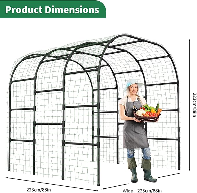 SUNYRISY Garden Arch Trellis for Climbing Plants Outdoor 88 x 88 x 88 Metal Core Tall Archway Tunnel Plant Support for Cucumber Tomato Vine Flowers Vegetables Climbing Plants