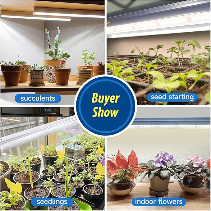 Plant Lights for Indoor Growing Seedlings - 16 in Long 4-Count (10W x4) Full Spectrum T5 Grow Light Bars for Seed Starting 4000K White LED Grow Lamp w/Reflectors for Shelf/Rack