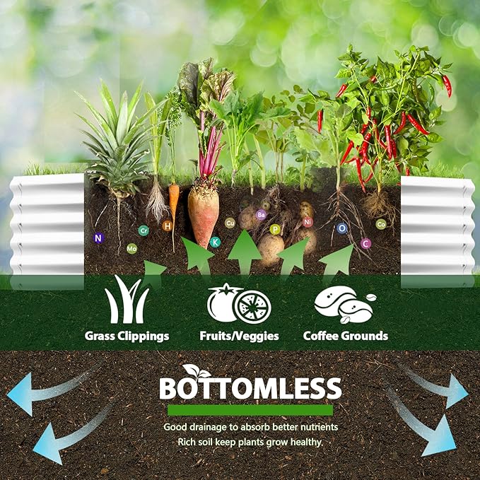 A ANLEOLIFE 6X2X1.5 ft Galvanized Raised Garden Beds Outdoor Oval Round Metal Planter Box for Planting Vegetables Flowers Herb Anti-Rust &amp Easy-Setup Antique White