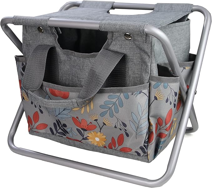 MDSTOP Folding Gardening Stool with Detachable Storage Tote Bag Gardening Tools Set Organizer for Fishing Outdoor Sports Hiking Camping Garden Gardening Gifts for Mom/Dad Without Tools (Aluminum)