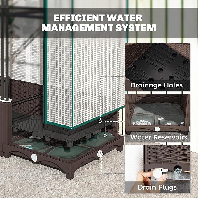 Outsunny Plastic Raised Garden Bed with Trellis Outdoor Planter Box with PE Greenhouse Cover Drainage Holes and Zipper Door for Climbing Plants Herbs and Vegetables 31.5 x 15.7 x 48.8 Brown