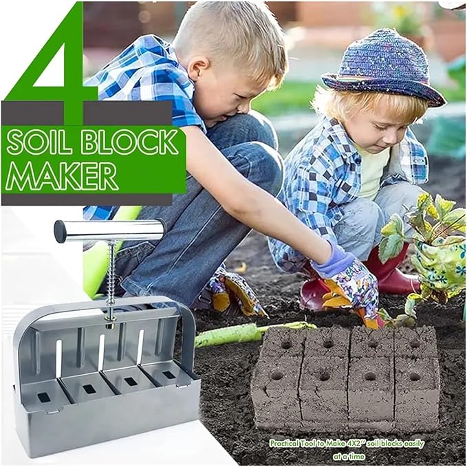Handheld Soil Block Maker 2 Inch Manual Tool for Seedling Starter in Greenhouse and Garden Planting