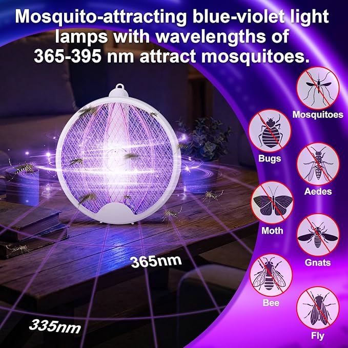 Qualirey 4 Pcs Electric Fly Swatter Bug Zapper Racket 2 in 1 USB Rechargeable Mosquito Racket 3000v High Powered Mosquito Killer for Indoor Outdoor Home Bedroom Kitchen Patio Office Insect (Foldable)