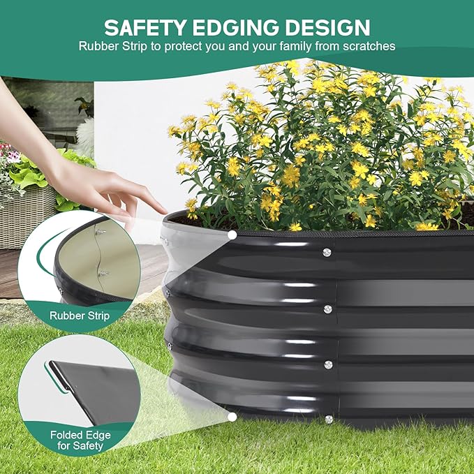 Galvanized Raised Garden Bed Outdoor - 4x2x1FT (2 Pack) Metal Garden Planter Box with Safety Edging and Gloves Raised Bed for Gardening Vegetables Fruits and Flowers - Grey