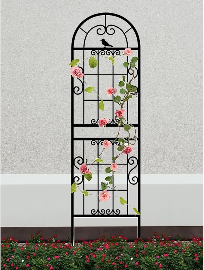 Beautiful Metal Fence Trellis Large Metal Garden Trellises for Climbing Plants Iron Trellis for Flower Rose Climbing(Color:BlackSize:210 * 52cm/82.7 * 20.5in)