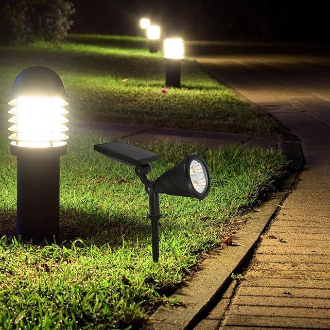 SUPVOX Solar Spotlights Outdoor Waterproof Solar Powered Landscape Garden Lights with 4 LED Warm White 3 Lighting Modes for Yard Patio Lawn and Tree Illumination