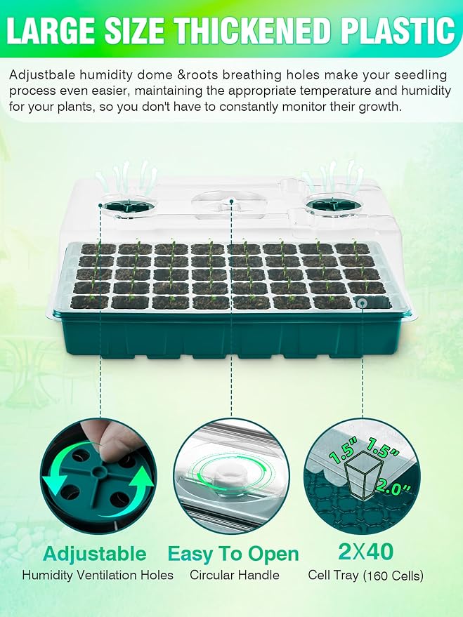 Seed Starter Tray with Grow Lights and Heat Mat 3-in-1 Soil Meter 80-Cell Seed Growing Tray Germination &amp Plant Propagation Station for Indoor Plants 2-Pack