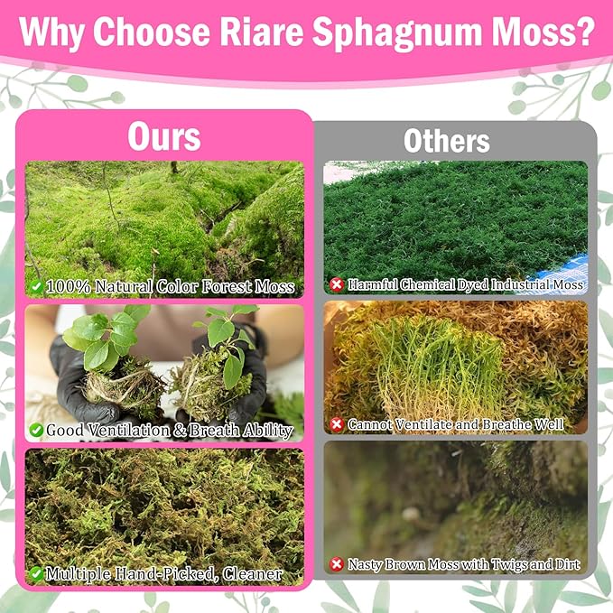 Riare 4.4LBS Premium Sphagnum Moss for Plants- 80QT Natural Dried Plant Moss for Potted Plants Orchid Moss for Repotting Soft Green Decorative Moss for Succulents Reptiles &amp DIY Crafts