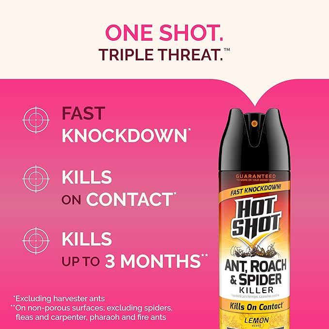 Hot Shot Ant Roach And Spider Killer 2-17.5 Ounce Aerosol Cans Lemon Scent Twin Pack