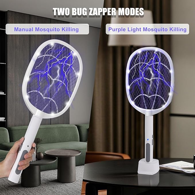 3 Packs Electric Fly Swatter Rackets 2-in-1 Handhold Bug Zapper with 3000V High Voltage Plug-in Mosquito Killer Insect Light Trap with 3 Layer Safety Mesh Portable for Indoor Outdoor Use