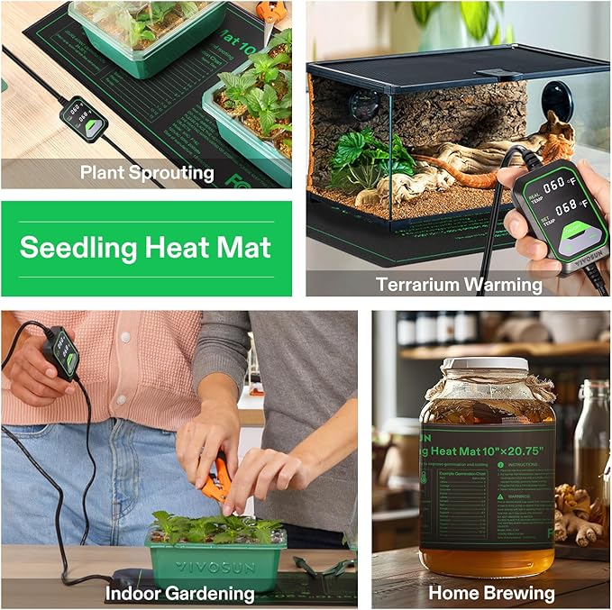 VIVOSUN 10x20.75 Seedling Heat Mat with Built-in Temperature Controller UL &amp MET-Certified Waterproof Plant Heating Pad for Germination Hydroponics Brewing Breeding and Greenhouses (Pack of