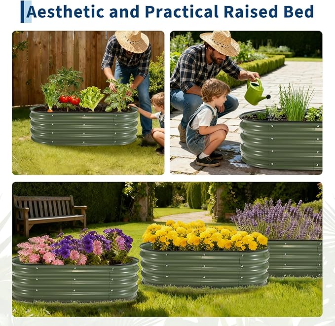 2-Pack 6×3×1 Ft Galvanized Steel Raised Garden Bed Outdoor Metal Planter Boxes for Vegetables Flowers &amp Herbs Above-Ground Gardening Beds Green