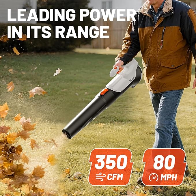 Litheli 20V Cordless Leaf Blower Dual 2×2.0Ah Batteries Included 350CFM/85MPH 2-Speed Lightweight Handheld Electric Blower for Lawn Patio Dust &amp Leaves