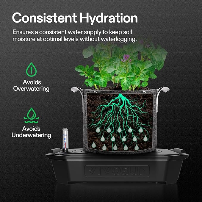 VIVOSUN 8-Pack FlexFeed Self-Watering Pots Auto Irrigation Fabric Pot Base with Water Meter &amp Maintenance Window for Use Indoors/Outdoors in Grow Tents Greenhouses Gardens