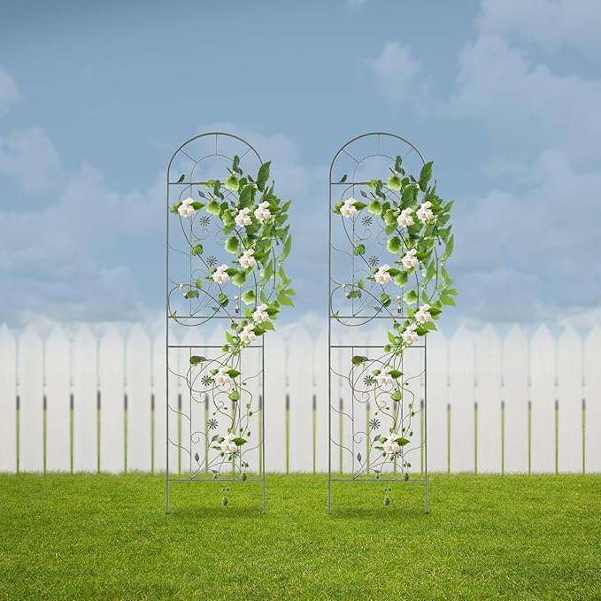 2 Pack Metal Garden Trellis for Climbing Plants Outdoor Fence Plant Support Trellis for Flower and Vagetable 20'' W X 83'' H Garden Decorative Trellis-Green
