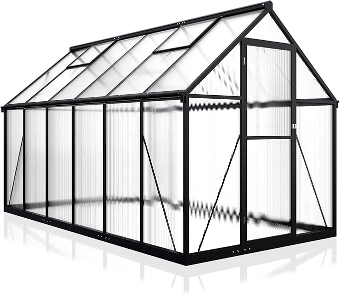 WKM 6x10.9 FT Greenhouse for Outdoors Quick-fit Structure Greenhouse with Window for Ventilation Aluminum Green House for Garden Backyard Black