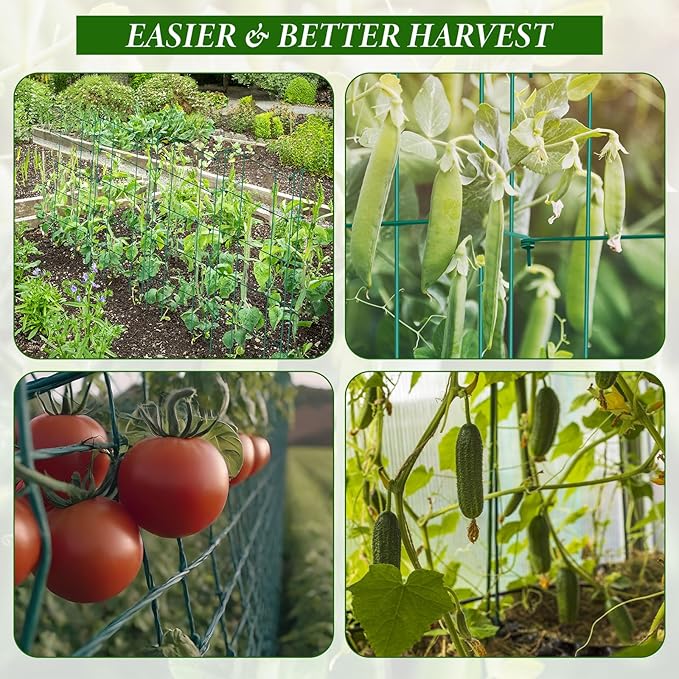 Dandat 8 Pack Green Expandable Garden Trellis for Climbing Plants Outdoor 11.9 W x 35.5 H Plant Support Large Sturdy Steel Pea Trellis for Cucumbers Peas Tomatoes and Other Vining Crops