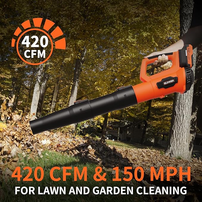 LEAPUL Leaf Blower Cordless 21V Electric Leaf Blower with 2×2.0Ah Batteries &amp 1 Fast Charger Lightweight Battery Powered Blower for Lawn Care Patio Cleaning