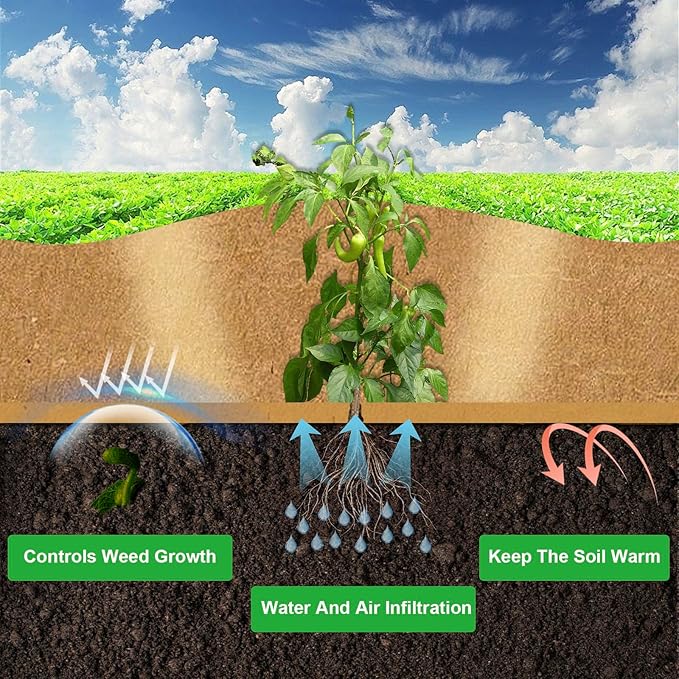 Biodegradable Paper Weed Barrier Roll Thickened Tear Resistance Garden Weed Barrier Heavy Duty Garden Paper Weed Control Landscape Paper Mulch Weed Mat for Outdoor Garden Lawn (4 x 100 FT)