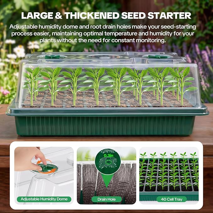 Seed Starter Tray with Grow Light &amp Heating Mat Digital Temperature Control 40-Cell Seed Starter Kit with Humidity Dome Reusable Seed Starter for Indoor Planting Seeds