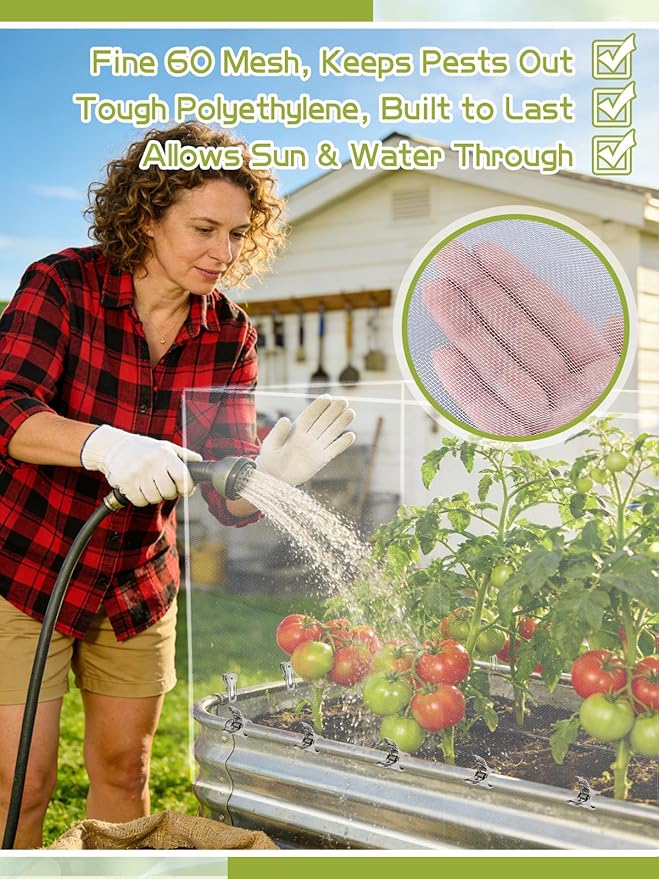 2 pcs Windproof Garden Netting for Raised Beds (4ft L x 2ft W x 1ft H) - 60 Mesh Bird Netting Garden Bed Cover with Drawstring &amp 40 Clips for Vegetables Flowers Excluding Hoops or Frames