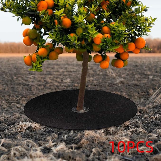 10 Pieces Tree Mulch Rings Non Woven with 2.76 Hole Weed Barrier Fabric Fruit Tree Protector Black