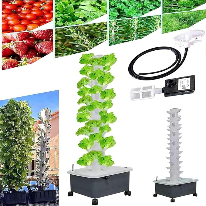 Vertical hydroponic Indoor self-Watering Planting soilless Cultivation Planting Tower Planting kit with moisturizing Pump and Mobile Water Tank 45-Hole hydroponic Tow