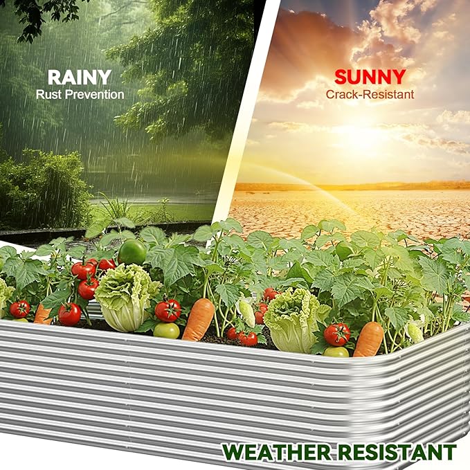 2 Pack Tall 8x3x1.5FT Raised Beds for Gardening Corrugated Galvanized Steel Raised Garden Bed Outdoor Metal Above Ground Garden Bed for Vegetables and Flowers