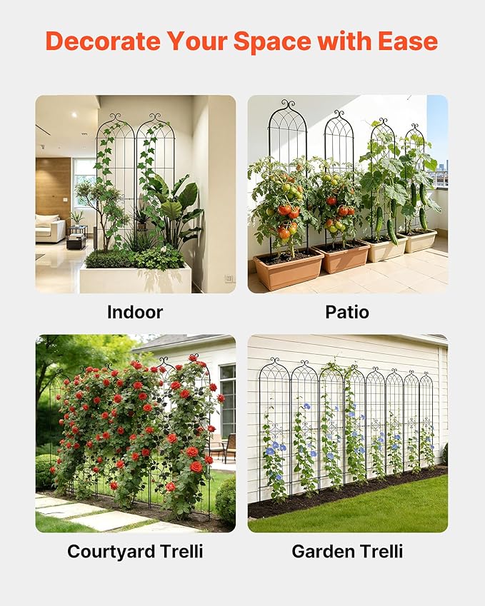 VEVOR Garden Trellis 87 x 20 inch Rose Trellis 2 Packs Garden Flower Rose Trellises with Powder-Coated Finish &amp Convenient Locking Design Plant Support Trellises for Flowers Vegetables Roses
