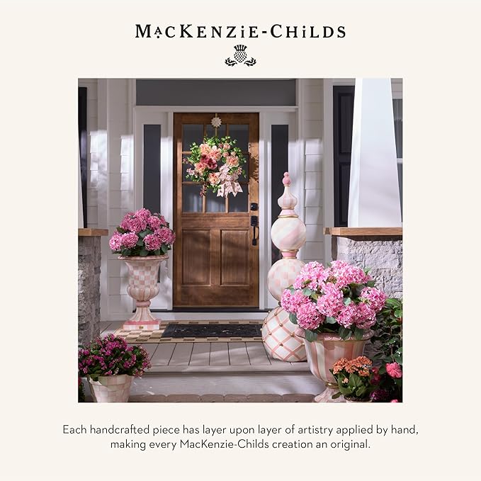 MACKENZIE-CHILDS Enamel Garden Pot Decorative Pot for Plants Outdoor Flowerpot Decor Small Pink-and-White Rosy Check