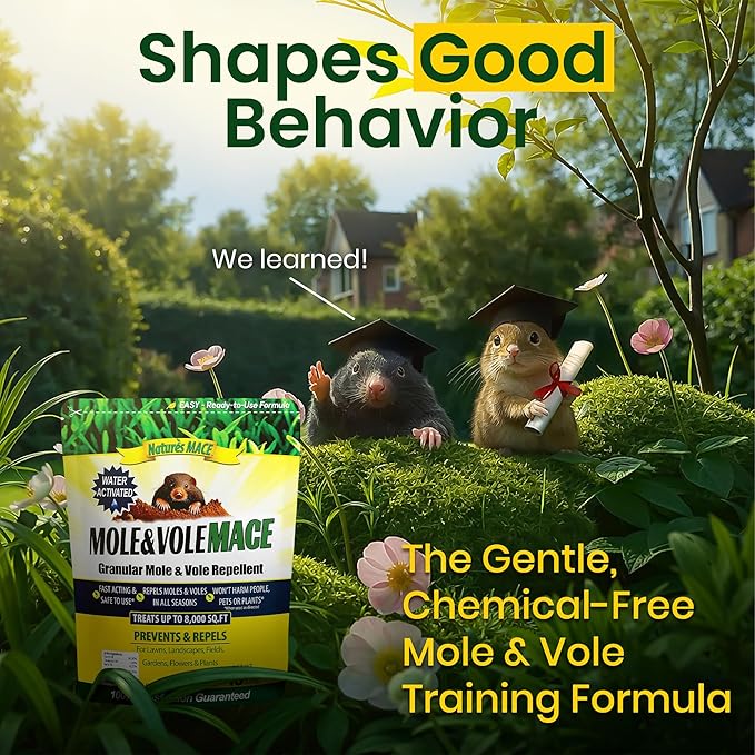 Nature's MACE Mole &amp Vole MACE – Yard &amp Garden Granules Castor Oil Formula Outdoor Use Plant &amp Pet Safe 160 Fl Oz (Pack of 1)