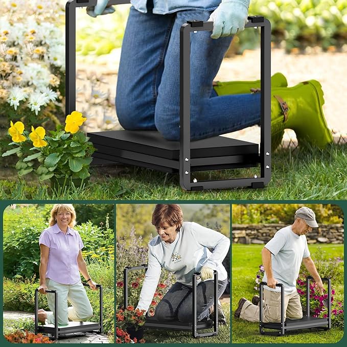 FLINTER Wider Garden Kneeler and Seat Heavy Duty Thick Gardening Bench for Kneeling and Seat - Garden Kneelers for Seniors Gardening Stools for Women Grandparents Gardeners Black