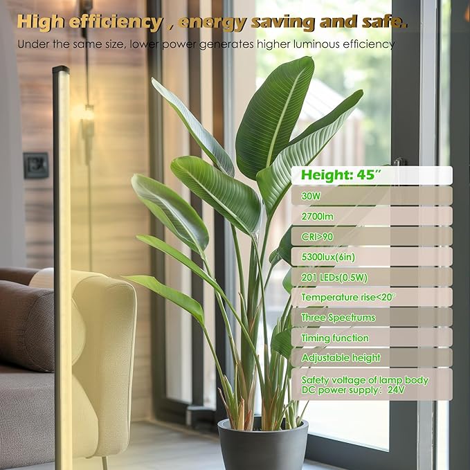 Grow Light with Auto-Timer Hanging and Standing Grow Lights for Indoor Plants3 Light Modes Detachable Full Spectrum Plant Lights for Wide Area Coverage in Indoor Plants (45 in)