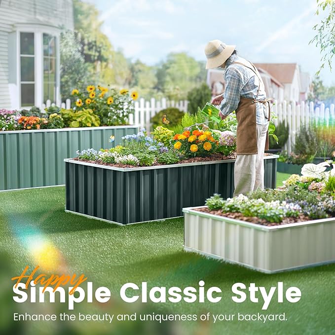 KING BIRD Raised Garden Bed 68 x 36 x 18 Heightened Galvanized Steel Metal Planter Box Outdoor for Deep-Rooted Vegetables Flowers Large Raised Bed Kit (Dark Grey)