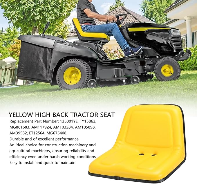 Lawn Mower Seat Replacement Lawn Mower Parts Replacement High Back Seat for 170 322 330 332 400 420 430 High Back 135001YE TY15863 Easy Installation