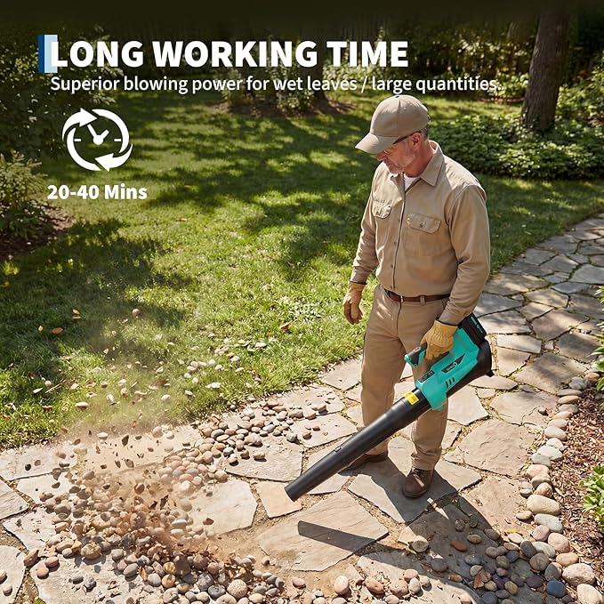 Cordless Leaf Blower - 550 CFM / 130 MPH Ideal for Wet Leaves Heavy-Duty Leaf &amp Outdoor Spaces with 2 * 2.0 Batteries &amp Charger