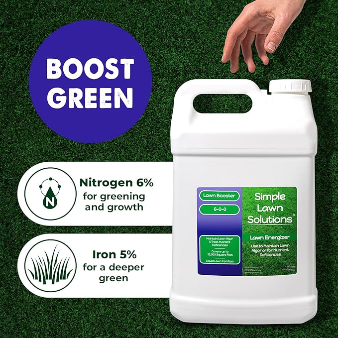 Commercial Grade Lawn Energizer- Grass Micronutrient Booster with Iron and Nitrogen- Liquid Turf Spray Concentrated Fertilizer- Any Grass Type All Year- Simple Lawn Solutions (2.5 Gallons)