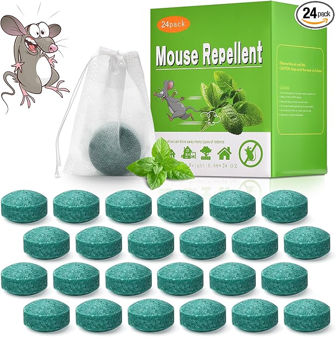Rodent Repellent Outdoor24 Pack Peppermint Oil Spray for Rodents Moth Balls for Outdoor Use - Safe for Humans &amp Pets - Spider Repellent Outdoor/Inside Moth Defense - House &amp Car Engine Prot