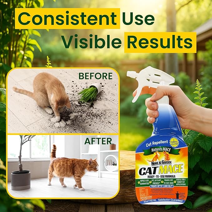 Nature's Mace Cat Mace Cat Repellent Outdoor &amp Indoor All Season Training Tool Chewing Digging Marking Keep Cats Off of Lawn Garden Pee Deterrent Pets Plants 40 oz Spray &amp Concentra